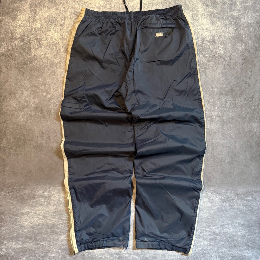 Y2K Nike Mens VTG Track Pants Navy Blue Cream Side Stripe XL Windbreaker Baggy